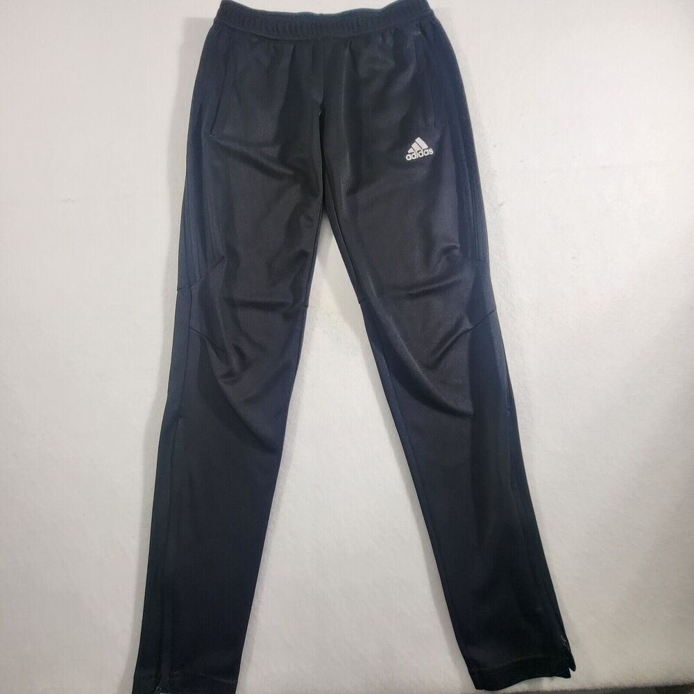 Adidas  Womens Athletic Jogger Track Pants Size Small Black On Black Zipper Cuff